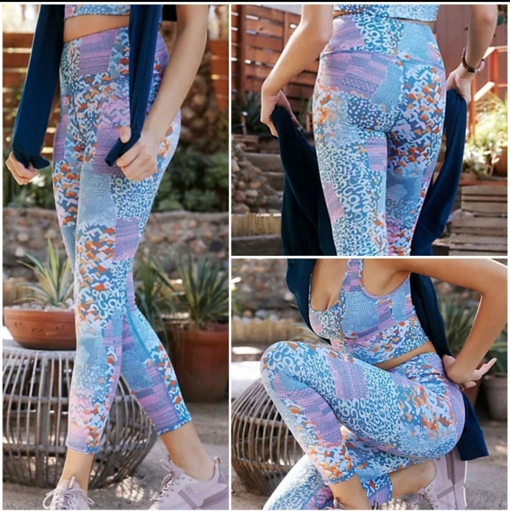 Lilian printed leggings, Anthropologie, Sky Blue orange multi XL